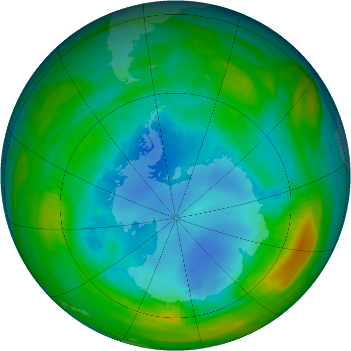 Antarctic ozone map for 17 August 1985